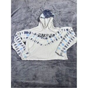 Dreamside Women's Tie Dye Crop Hoodie - White & Blue, Size Large